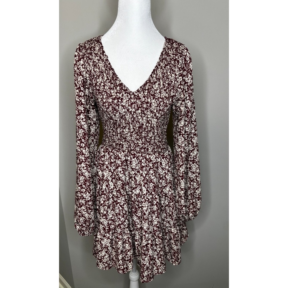 Altar'd State Midi Dress Women's Brown Burgundy Floral V-Neck‎ Boho Medium